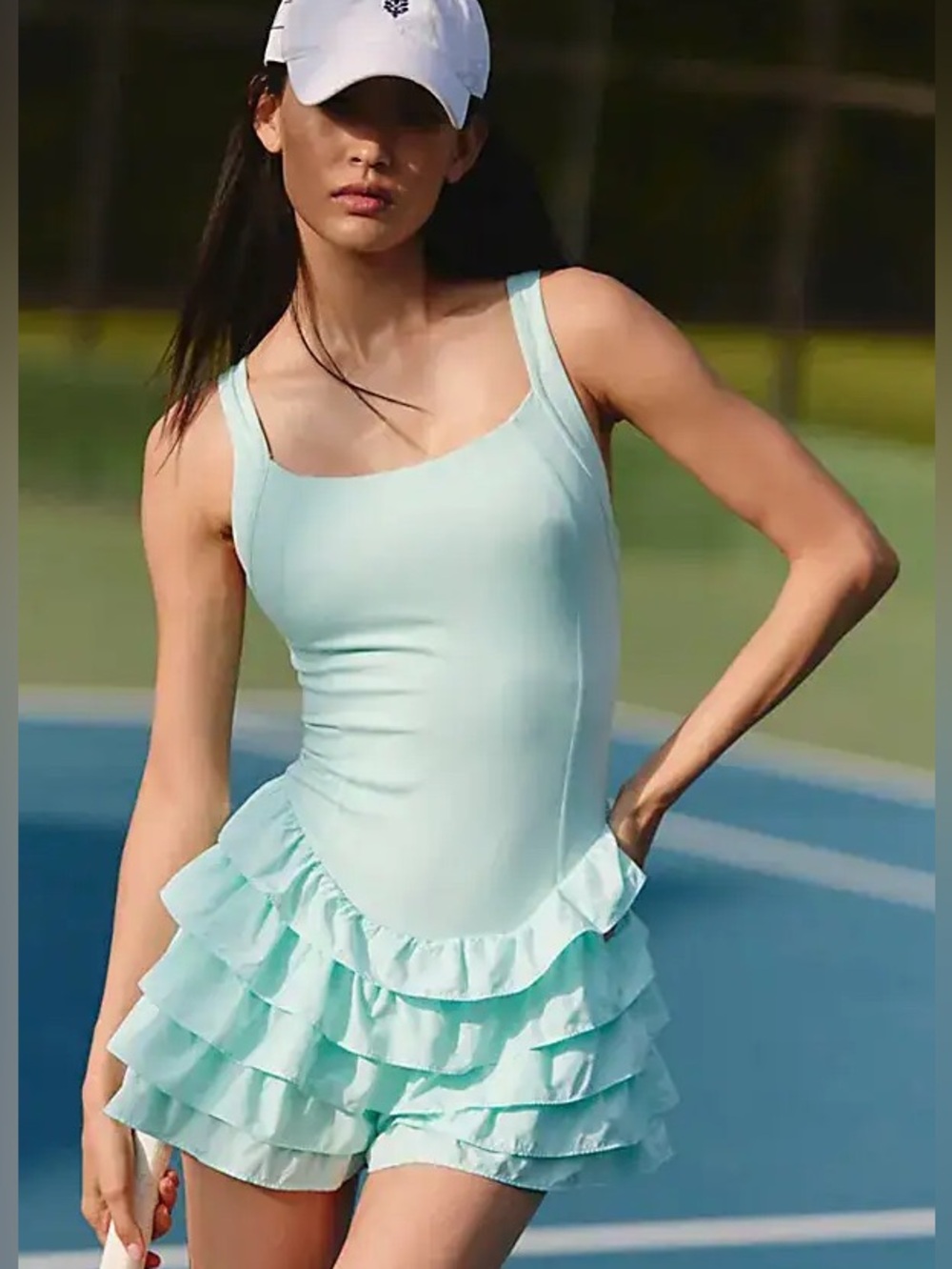 NEW FREE PEOPLE FP MOVEMENT MOJITO MINT IN BLOOM SHORTSIE ROMPER RUFFLE SHORTS